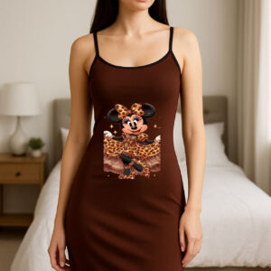 Robe marron avec imprimé Minnie Mouse au style léopard