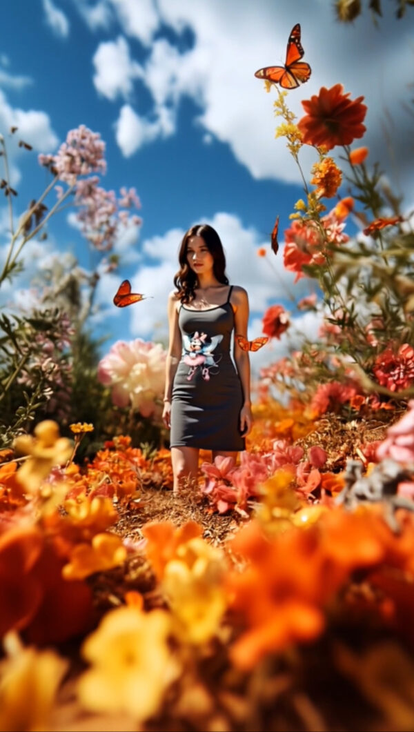 Robe grise avec imprimé Minnie Mouse aux ailes scintillantes – Image 3
